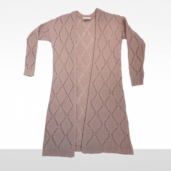 moon & madison Sweaters - Moon and Madison Tan Diamond-Knit Open-Front Long Cardigan XS